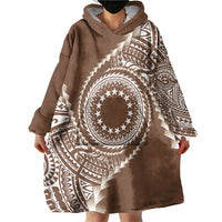 Cook Islands Gospel Day Wearable Blanket Hoodie Brown Tribal Curves