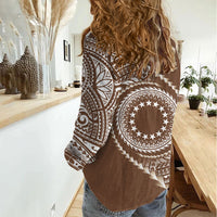 Cook Islands Gospel Day Women Casual Shirt Brown Tribal Curves
