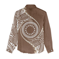 Cook Islands Gospel Day Women Casual Shirt Brown Tribal Curves