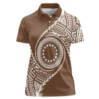 Cook Islands Gospel Day Women Polo Shirt Brown Tribal Curves