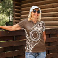 Cook Islands Gospel Day Women Polo Shirt Brown Tribal Curves
