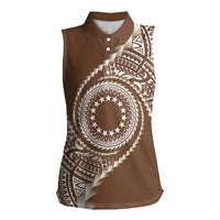 Cook Islands Gospel Day Women Sleeveless Polo Shirt Brown Tribal Curves