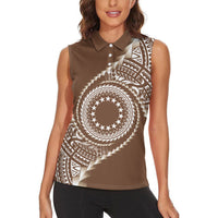 Cook Islands Gospel Day Women Sleeveless Polo Shirt Brown Tribal Curves