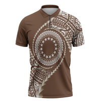 Cook Islands Gospel Day Zipper Polo Shirt Brown Tribal Curves