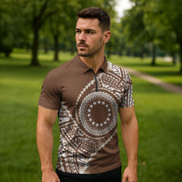 Cook Islands Gospel Day Zipper Polo Shirt Brown Tribal Curves
