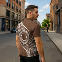 Cook Islands Gospel Day Zipper Polo Shirt Brown Tribal Curves