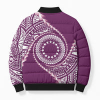 Cook Islands Gospel Day Bomber Puffer Jacket Maroon Tribal Curves