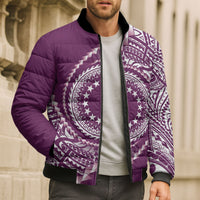Cook Islands Gospel Day Bomber Puffer Jacket Maroon Tribal Curves