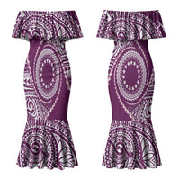 Cook Islands Gospel Day Couples Matching Mermaid Dress and Long Sleeve Button Shirt Maroon Tribal Curves
