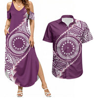 Cook Islands Gospel Day Couples Matching Summer Maxi Dress and Hawaiian Shirt Maroon Tribal Curves