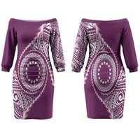Cook Islands Gospel Day Family Matching Off The Shoulder Long Sleeve Dress and Hawaiian Shirt Maroon Tribal Curves