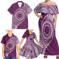 Cook Islands Gospel Day Family Matching Off Shoulder Maxi Dress and Hawaiian Shirt Maroon Tribal Curves