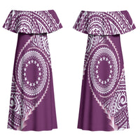 Cook Islands Gospel Day Family Matching Off Shoulder Maxi Dress and Hawaiian Shirt Maroon Tribal Curves