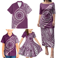 Cook Islands Gospel Day Family Matching Puletasi and Hawaiian Shirt Maroon Tribal Curves
