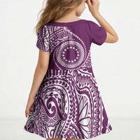 Cook Islands Gospel Day Kid Short Sleeve Dress Maroon Tribal Curves