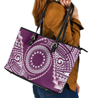 Cook Islands Gospel Day Leather Tote Bag Maroon Tribal Curves