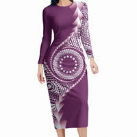 Cook Islands Gospel Day Long Sleeve Bodycon Dress Maroon Tribal Curves