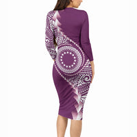 Cook Islands Gospel Day Long Sleeve Bodycon Dress Maroon Tribal Curves