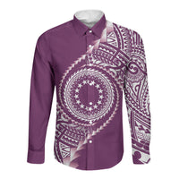 Cook Islands Gospel Day Long Sleeve Button Shirt Maroon Tribal Curves