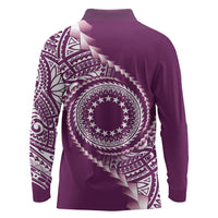 Cook Islands Gospel Day Long Sleeve Polo Shirt Maroon Tribal Curves