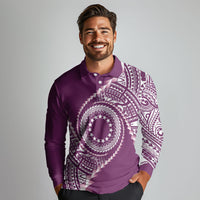 Cook Islands Gospel Day Long Sleeve Polo Shirt Maroon Tribal Curves
