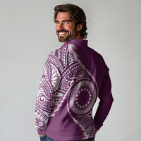 Cook Islands Gospel Day Long Sleeve Polo Shirt Maroon Tribal Curves