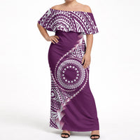 Cook Islands Gospel Day Off Shoulder Maxi Dress Maroon Tribal Curves