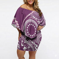 Cook Islands Gospel Day Off Shoulder Short Dress Maroon Tribal Curves