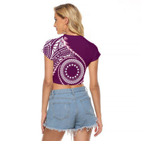 Cook Islands Gospel Day Raglan Cropped T Shirt Maroon Tribal Curves