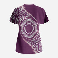 Cook Islands Gospel Day Scrub Top Maroon Tribal Curves
