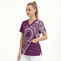 Cook Islands Gospel Day Scrub Top Maroon Tribal Curves