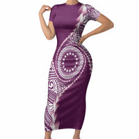 Cook Islands Gospel Day Short Sleeve Bodycon Dress Maroon Tribal Curves