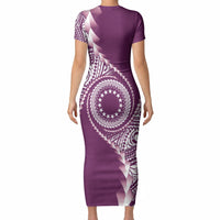 Cook Islands Gospel Day Short Sleeve Bodycon Dress Maroon Tribal Curves