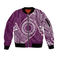 Cook Islands Gospel Day Sleeve Zip Bomber Jacket Maroon Tribal Curves