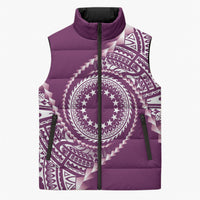 Cook Islands Gospel Day Sleeveless Puffer Jacket Maroon Tribal Curves