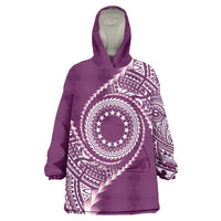 Cook Islands Gospel Day Wearable Blanket Hoodie Maroon Tribal Curves