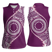 Cook Islands Gospel Day Women Sleeveless Polo Shirt Maroon Tribal Curves