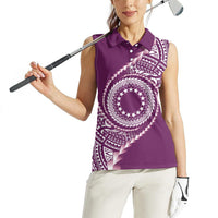 Cook Islands Gospel Day Women Sleeveless Polo Shirt Maroon Tribal Curves