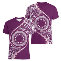 Cook Islands Gospel Day Women V-Neck T-Shirt Maroon Tribal Curves