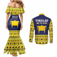 Tokelau Christmas Couples Matching Mermaid Dress and Long Sleeve Button Shirt Tokelauan Turtle Santa Sleigh LT05 - Polynesian Pride