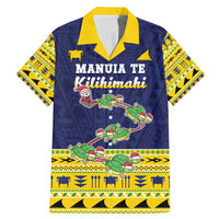 Tokelau Christmas Family Matching Mermaid Dress and Hawaiian Shirt Tokelauan Turtle Santa Sleigh LT05 Dad's Shirt - Short Sleeve Yellow - Polynesian Pride