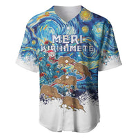 New Zealand Christmas Baseball Jersey Kiwis Santa Sleigh Starry Night Style LT05 Blue - Polynesian Pride