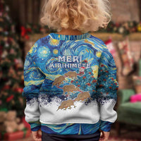 New Zealand Christmas Kid Ugly Christmas Sweater Kiwis Santa Sleigh Starry Night Style