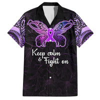 Pancreatic Cancer Awareness Family Matching Puletasi Dress and Hawaiian Shirt Keep Calm And Fight On Polynesian Pattern LT05 Dad's Shirt - Short Sleeve Purple - Polynesian Pride