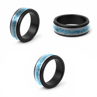 Hawaiian Quilt Spinner Ring Vintage Pattern Blue - Polynesian Pride