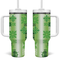 Hawaiian Quilt Tumbler With Handle Vintage Pattern Green