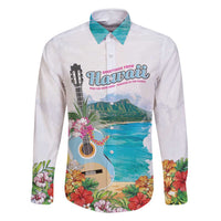 Aloha Hawaii Waikiki Beach Landscape Family Matching Mermaid Dress and Hawaiian Shirt LT05 Dad's Shirt - Long Sleeve White - Polynesian Pride