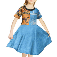 Custom Fiji Tapa And Australia Aboriginal Together Kid Short Sleeve Dress LT05 - Polynesian Pride