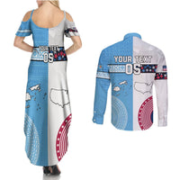 Custom Fiji And USA Palm Tree With Eagle Couples Matching Summer Maxi Dress and Long Sleeve Button Shirt LT05 - Polynesian Pride