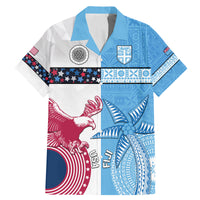 Custom Fiji And USA Palm Tree With Eagle Family Matching Mermaid Dress and Hawaiian Shirt LT05 Dad's Shirt - Short Sleeve Blue - Polynesian Pride